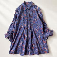 ほぼ未使用✨ ダーマコレクション 総柄 ピンタック ブラウス 11R 綿100 