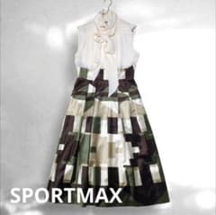 SPORTMAX　ボウタイ　ノースリーブ　ドッキングワンピース　幾何学　シルク SPORTMAX ボウタイ ノースリーブ ドッキングワンピース 幾何学 シルク