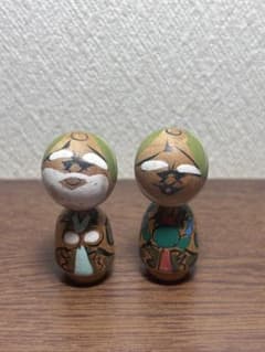 昭和レトロ 】根本勲 作 アイヌこけし ペア 豆こけし 木彫り 民芸品