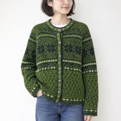 【L.L.Bean】ノルディック柄 メタルボタン ニットカーディガン （M）
