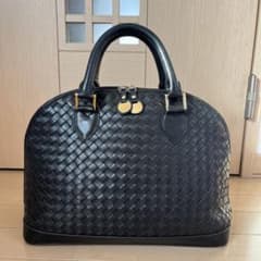 黒レザー編み込みハンドバッグのサムネイル