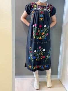 古着 ビンテージ 80s コットン 黒 花柄 刺繍 メキシカン ワンピース 美品 m36280262523_1.jpg?1711790820