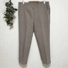 グレーベージュ スラックス カジュアルパンツ オフィス女子 ウエストゴム 細身