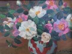 三木俊二 「山茶花」 油彩F4号 兵庫県出身 新写実会主宰 師