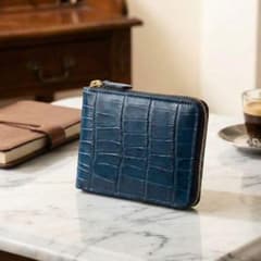 [Brand New] Bi-fold Wallet 7001 Cowhide Crocodile Embossed Navy Men's Wallet