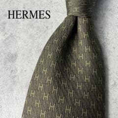 美品 HERMES エルメス H柄 ファソネ 総ロゴ ネクタイ グリーン 緑