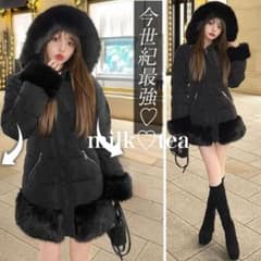 新品タグ付き SOLNI ファーフーディファイバーダウン ブラック Rady