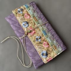 御朱印帳入れ♡インド刺繍リボン♡パープルのサムネイル