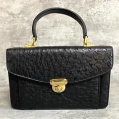 ✨美品✨高級オーストリッチ ハンドバッグ 黒 ゴールド金具 フォーマル 