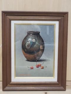 小坂正次　壺とサクランボ　油絵　39×48cm(額縁込サイズ) 小坂正次 壺とサクランボ 油絵 39×48cm(額縁込サイズ) - メルカリ