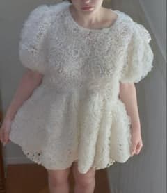 rosette tulle peplum blouse ホワイトのサムネイル