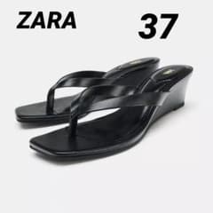 ZARA ウェッジヒールサンダル トングサンダル ミュール37 24cm 黒