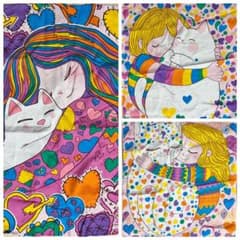 カラフルな猫と女の子のイラストタオル 3枚セットのサムネイル