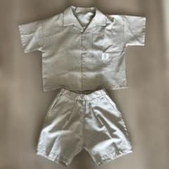 キッズ セットアップ 半袖シャツ ハーフパンツ ベージュ　バースデーのサムネイル