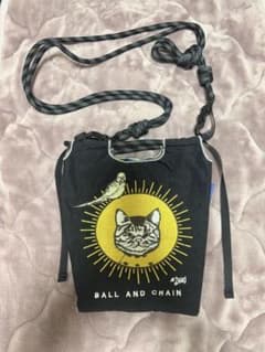 ball and chain(Sサイズ)猫と鳥のショルダーバッグ/黒のサムネイル