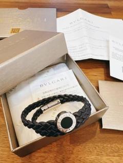 BVLGARI ブルガリ・ブルガリ マン レザーブレスレット ネイビー