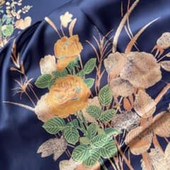 シルク ロンシャン LONGCHAMP はぎれ 生地 花柄 ネイビー 5.4mのサムネイル