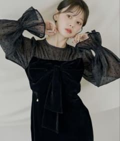 SALON by Chico】配色シアーリボンベロアワンピース/オケージョン