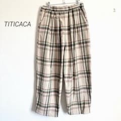 チチカカ チェックワイドパンツ F ベージュ　コクーンシルエット 総ゴム　秋冬