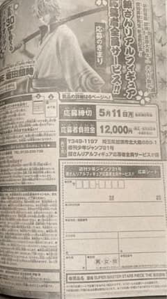 ジャンプ 21号 銀魂 坂田銀時 リアルフィギュア 全サ 応募シート