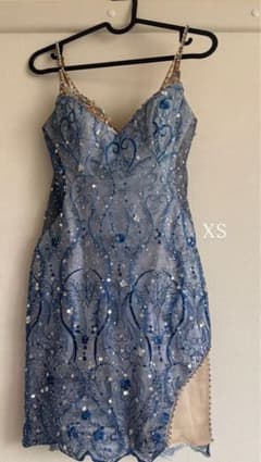 ビジュー装飾 スパンコール キャバドレス ブルー XSのサムネイル