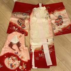 も*こ様 七五三 着物 被布セット 3歳 赤 ピンク 鞠 蝶のサムネイル