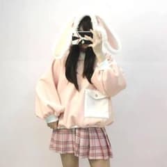 ★大人気 ウサミミ パーカー ピンク フード付 レディース Lサイズ★のサムネイル