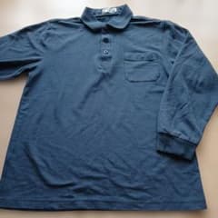 ネイビー 長袖ポロシャツ ポケット付き M
