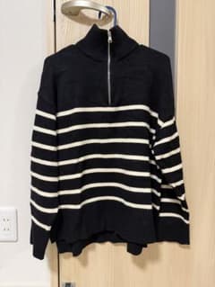 ZARA ハーフジップ ボーダー ニット セーターのサムネイル