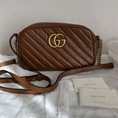 GUCCI ショルダーバック レザーキルティング マーモント ブラウン 茶 