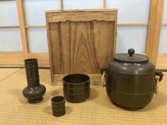 茶道具 砂張銅 皆具 台子 一式 一ノ瀬宗辰 造 銅 水指 建水 杓立 蓋置
