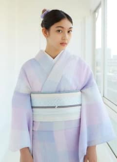 きものやまと 小千谷縮 トーンチェック 紫陽花 | Mercari