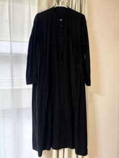 ［美品］ゴーシュ　50/1オーガニックツイルノーカラーワンピース　ブラック 美品］ゴーシュ 50/1オーガニックツイルノーカラーワンピース ブラック