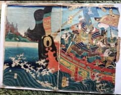 本物浮世絵】歌川国綱「佐藤正清三韓征伐に向かう図」文久2年作 武者絵