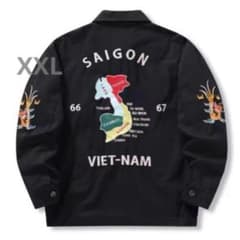 スーベニアジャケット 復刻ベトジャン60s70s 虎と刺繍　黒2XL 翌日発送 スーベニアジャケット 復刻ベトジャン60s70s 虎と福の刺繍 黒2XL