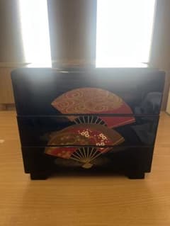 重箱 3段 黒 扇子柄 内朱 おせち 和食器のサムネイル