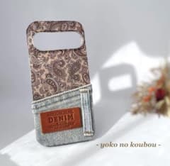 【オーダー】iPhoneケース ペイズリー柄(茶)×デニム スマホケースのサムネイル