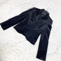 INDIVI ショート丈ジャケット　ベロア生地風　ブラック　サイズ3