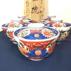 源右衛門 古伊万里 丼 小どん どんぶり 蓋付き 牡丹 染錦 染付 5客 木箱 源右衛門 古伊万里 丼 小どん どんぶり 蓋付き 牡丹 染錦 染付 5客 木