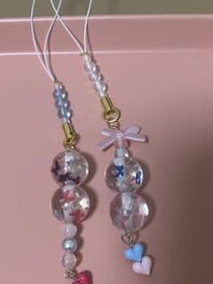ハンドメイド 蓄光ビーズ ストラップ 2本セットのサムネイル