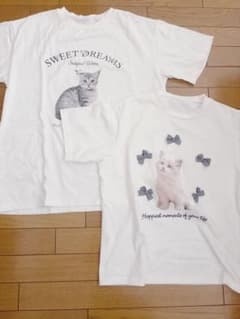 猫柄 半袖Tシャツ 2枚セット ホワイトのサムネイル