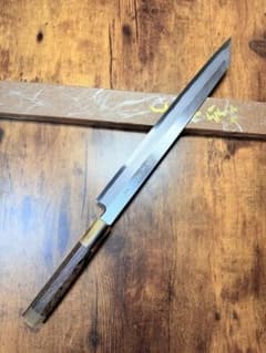 森本光一作　左用　刺身 切付　青鋼 紋鍛錬 尺　ウェンジ白水牛八角柄 森本光一作 左用 刺身 切付 青鋼 紋鍛錬 尺 ウェンジ白水牛八角柄