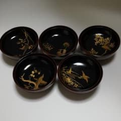輪島塗り金蒔絵　絵変わり5客のサムネイル