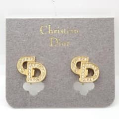 ディオール Dior イヤリング CDロゴ ラインストーン 希少 刻印 金