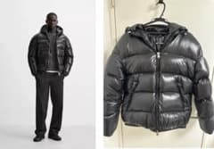 ZARA フード付きダウンジャケット ブラック - メルカリ