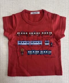 【familiar】電車刺繍半袖Tシャツ　赤色　80㎝のサムネイル