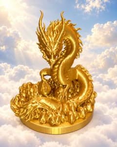 【高さ約17cm】双宝珠黄金龍 財運・守護を抱く 龍 縁起物 金運 置物 幸運のサムネイル