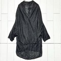 ミーナ様用　ネストローブ 変形ヘム カーディガン 麻100% グレー COMME CA｜リネンジオメトリックレース ペプラムカーディガン