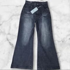 希少タグ付き　ルイス スタッズワイドストレートデニムパンツ 黒 ヴィンテージ加工 希少タグ付き ルイス スタッズワイドストレートデニムパンツ 黒