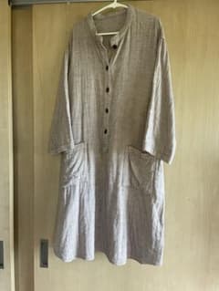 コットン100% ベージュ 美品 長袖ワンピース L〜LLのサムネイル